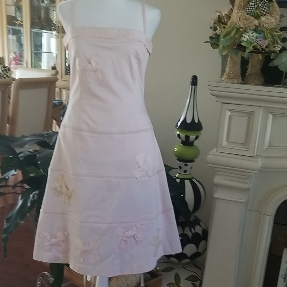 Chic Blush Midi Dress with Floral Accents